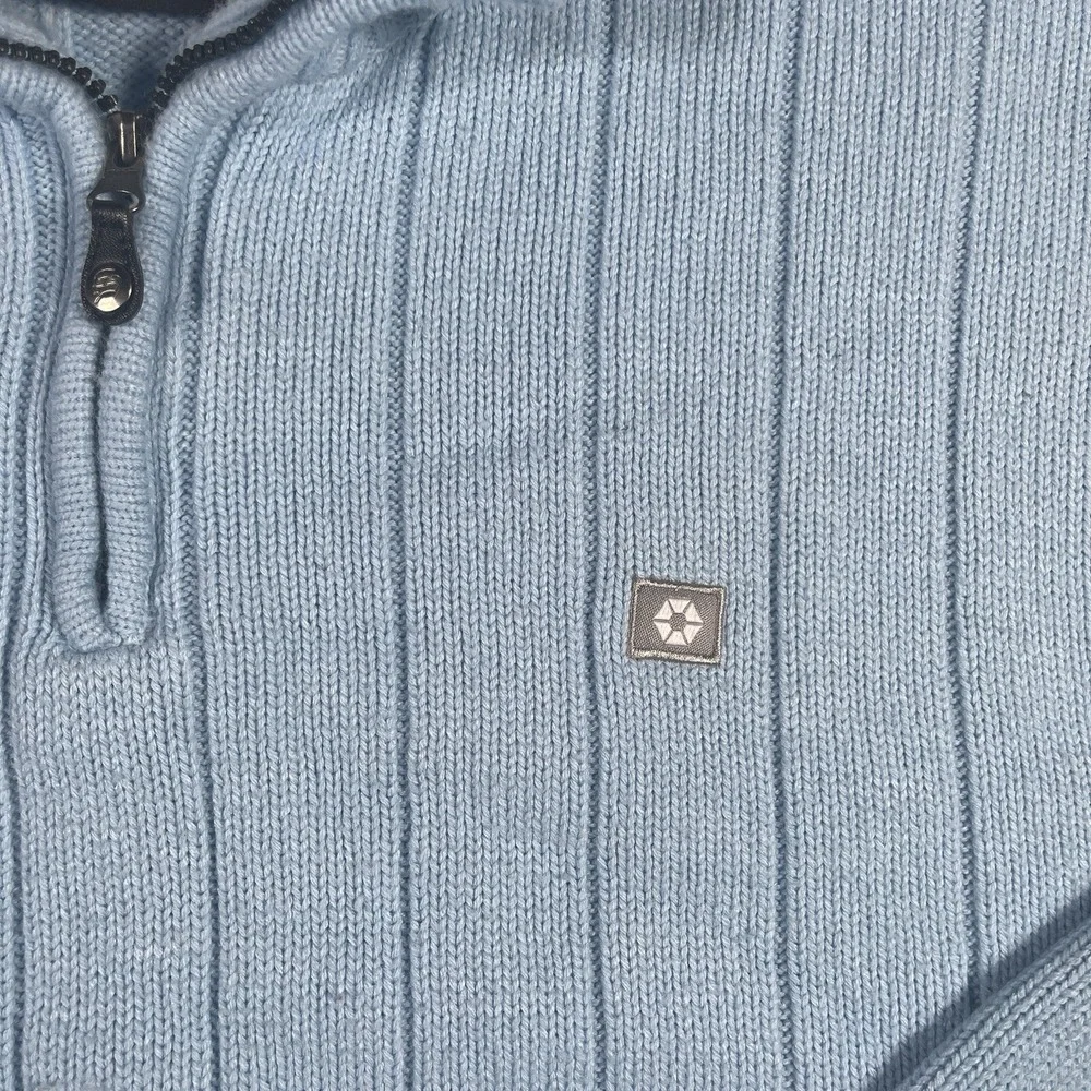 Southpole Vtg 90s Y2K Men's XL  1/4 Zip Sweater Ribbed‎ Striped Knit Baby Blue